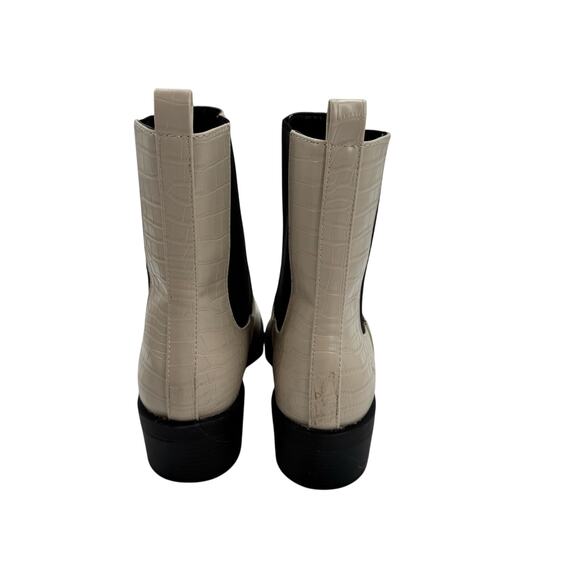 Open Edit Rectangular Toe Stacked Heel Croc-Embossed Ayla Chelsea Ivory boots - Picture 4 of 8
